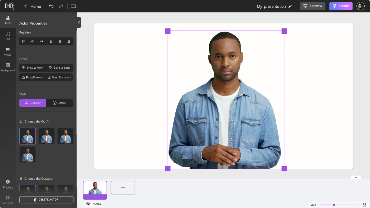 Creative Reality™ Studio, Actor Properties: Set the actor’s position, order and full-body or circle style.