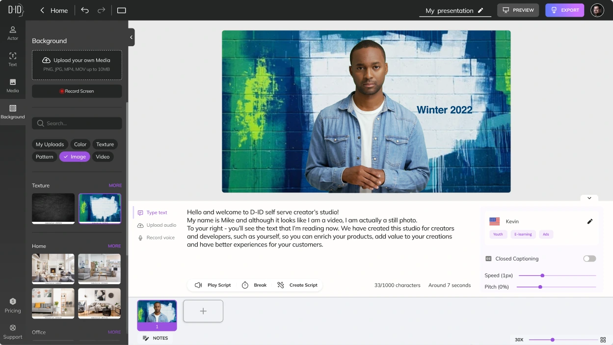 Creative Reality™ Studio, Background: Use a colour, image, video or texture, or upload your own media.