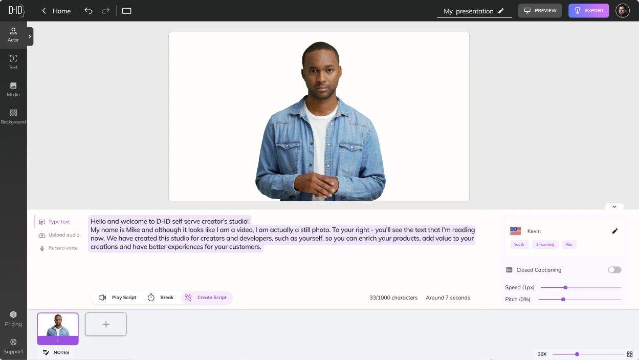 Creative Reality™ Studio, Generate Script: Create the script with ChatGPT text generation.