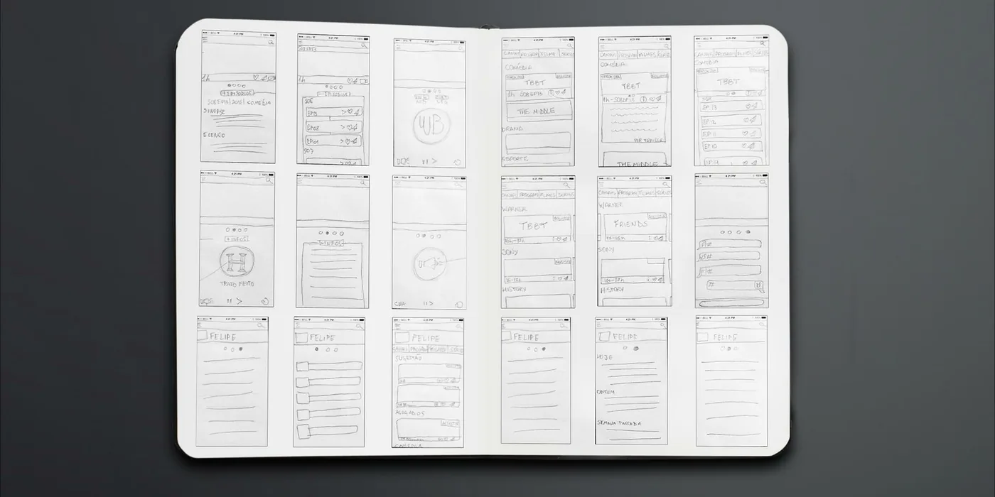 Sketches: the app's screens drawn on paper first