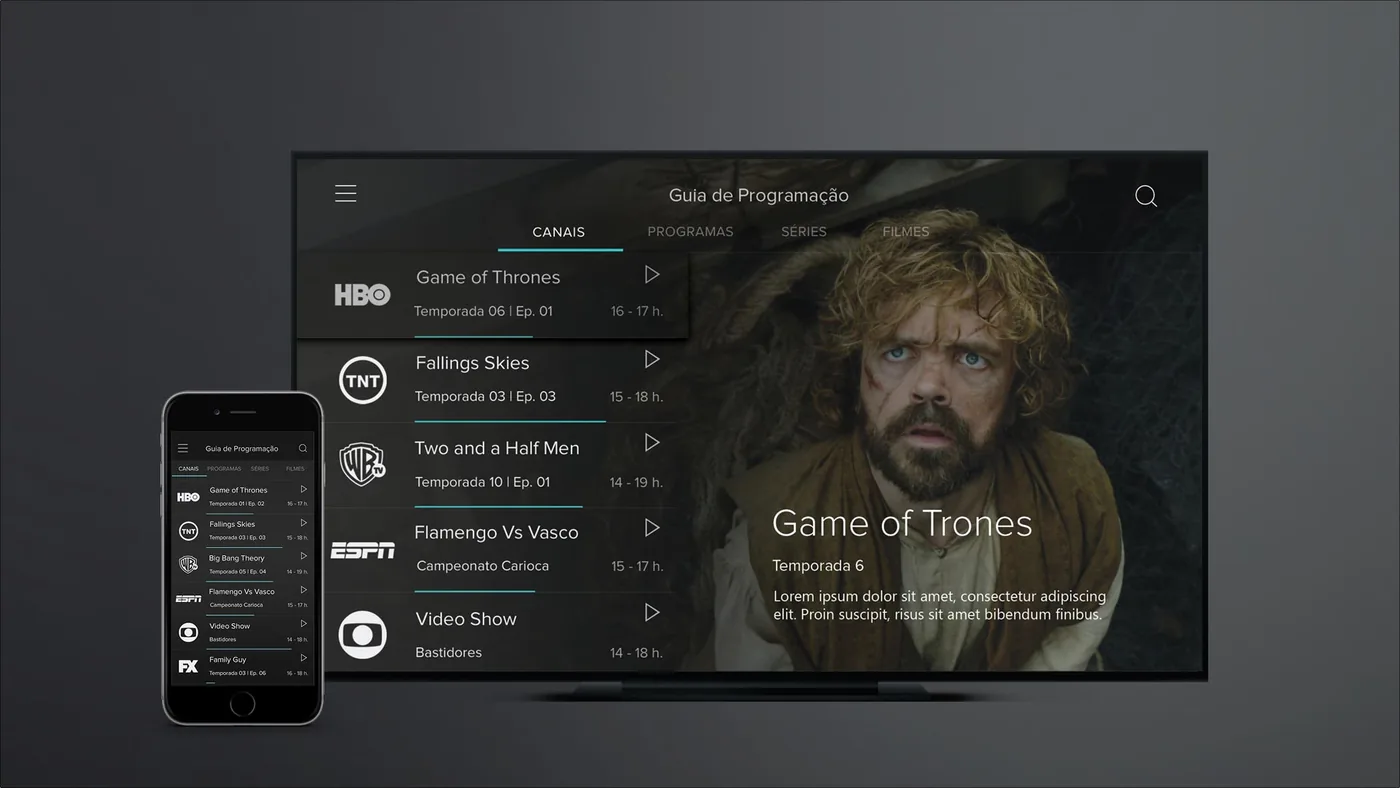 deep · TV & App, TV Guide: Channels and what's on now, with the time slot.