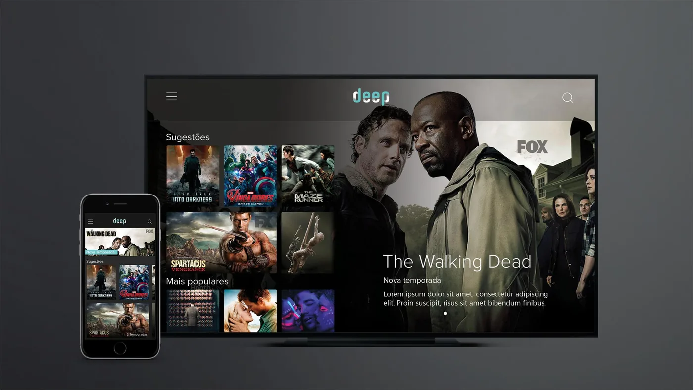 deep · TV & App, Home: Featured shows, with suggestions underneath.