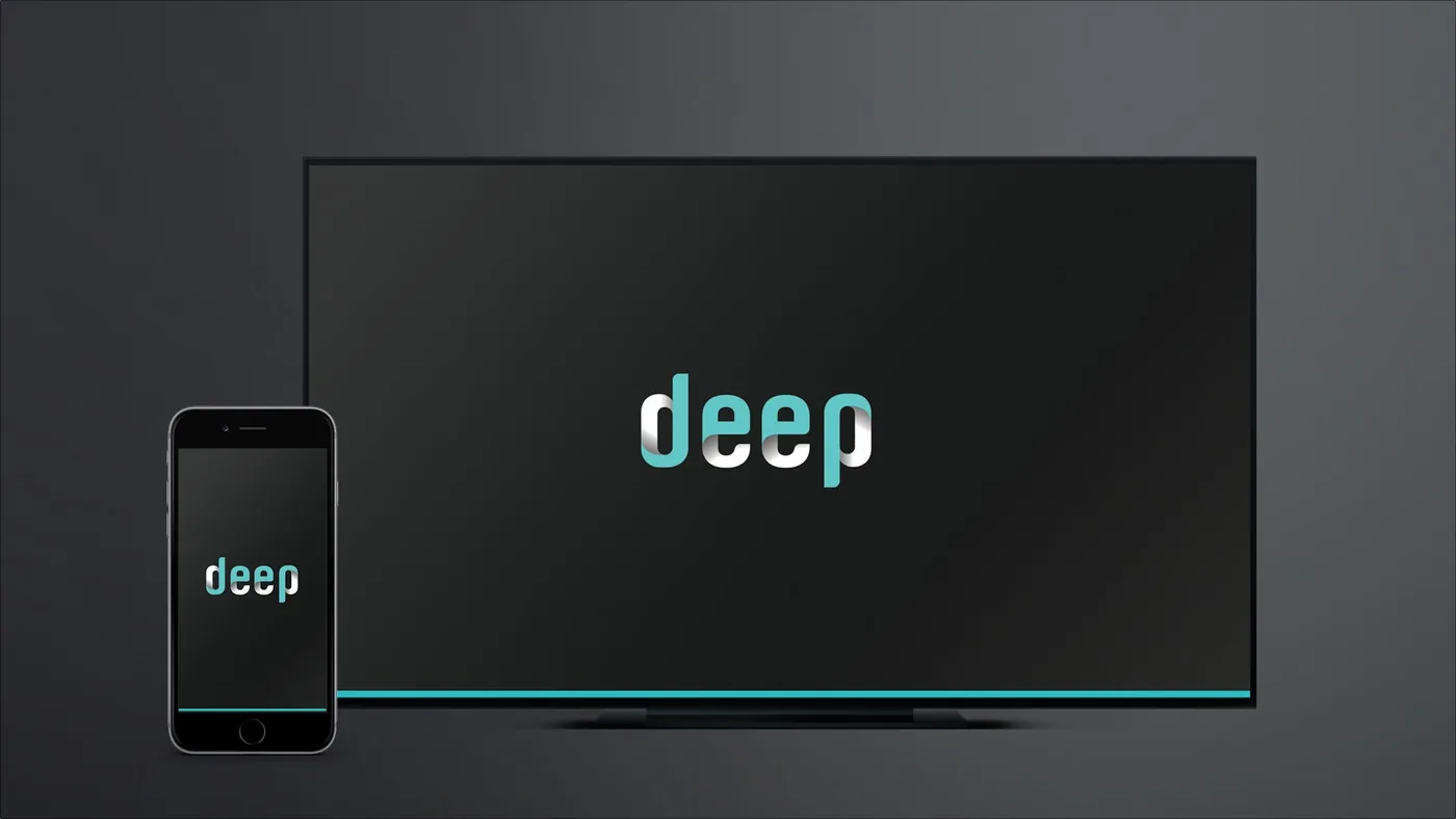 deep · TV & App, Splash screen: The deep mark opens on both screens.