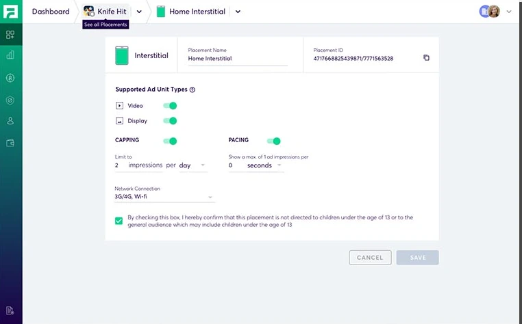 Fyber · Monetization Platform, Configuration: Ad unit types, capping and pacing.