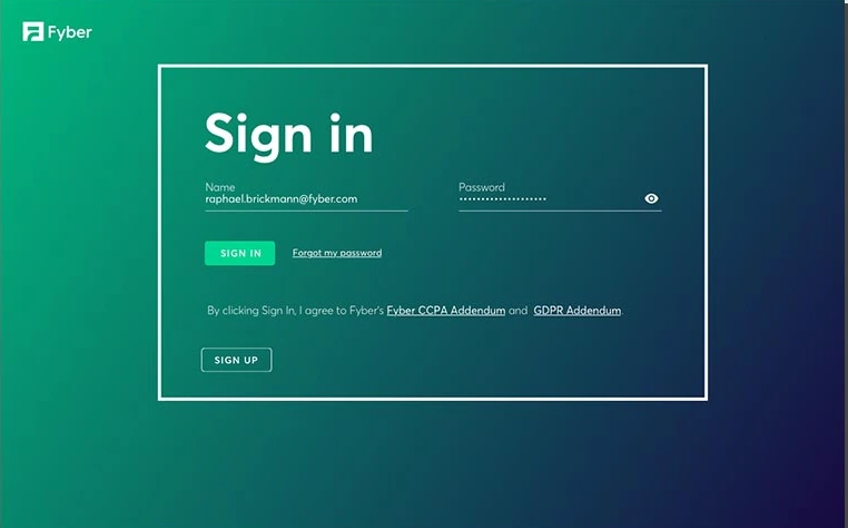 Fyber · Monetization Platform, Sign in: One entry point for every publisher.