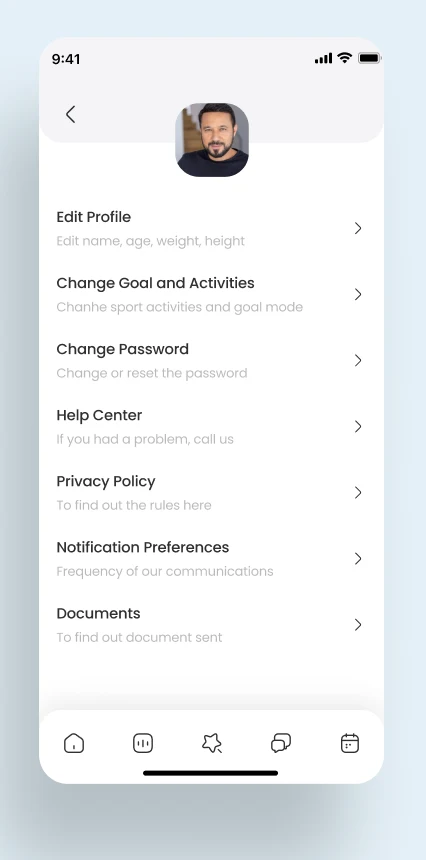 Profile settings, through the avatar
