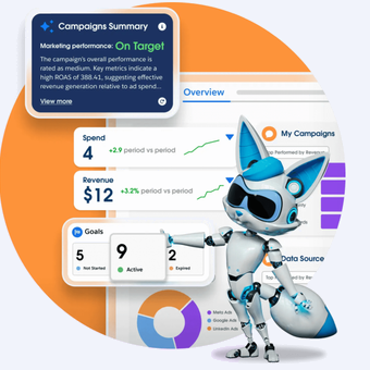 A campaigns summary app with KPI cards and the Tableau Next mascot